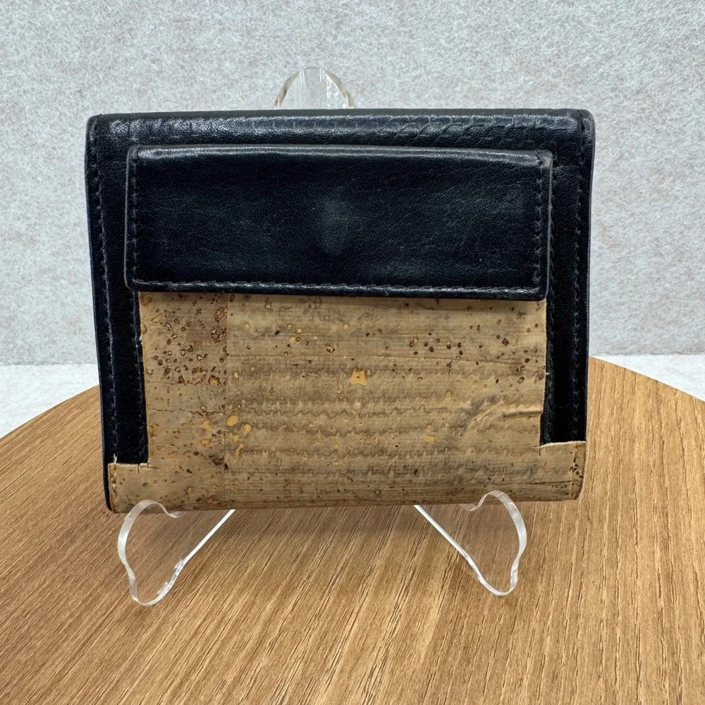 Leather Cork Trifold Wallet OS Black Tan Boho‎ Natural Eco Friendly 5x4